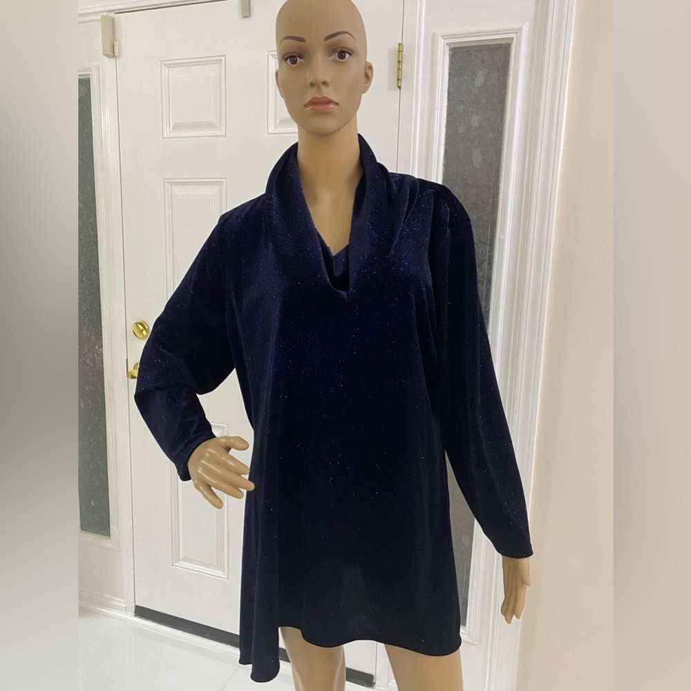 SLIM FACTOR by investment NWT XL navy blue shimmer cowl neck women’s top